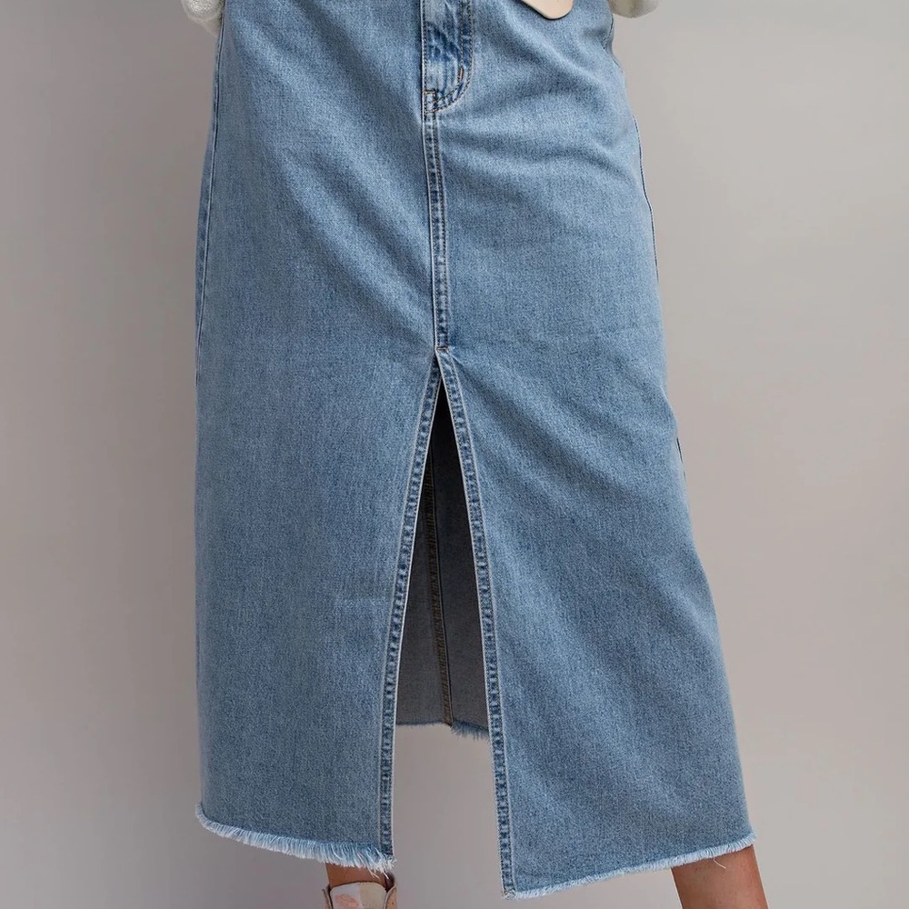 Denim Midi Skirt with Front Slit
